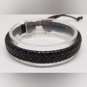 Men's bracelet leather braided black new e65‎